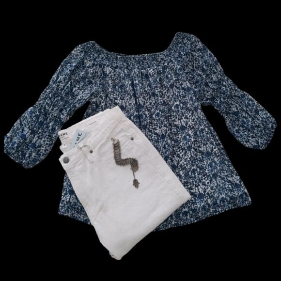 Women's Greylin Jessalyn Off The Shoulder Blouse in Pearl Blue Size XS - Picture 2 of 9